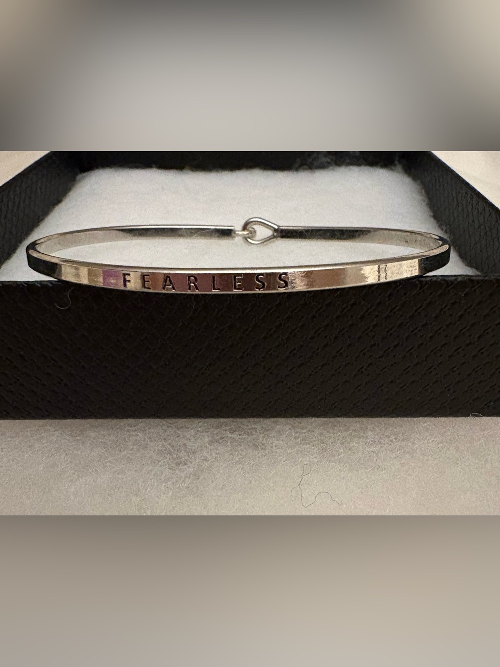 FEARLESS Engraved Silver Tone Women's Bangle Bracelet